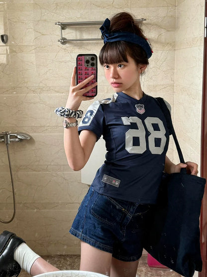 American Sport Dryfit Jersey Tee Summer Short Sleeve Top Blokette Style Y2K Girl