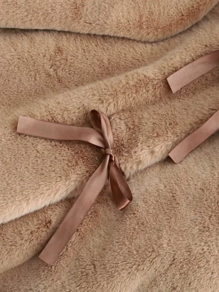 Soft Girl Bunny Bear Ears Faux Fur Coat