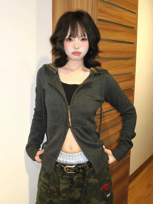 Vintage Plaid Zip Hoodie