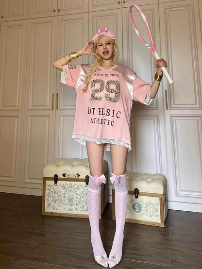 Retro V Neck Sports Jersey Leopard Print Short Sleeve Top