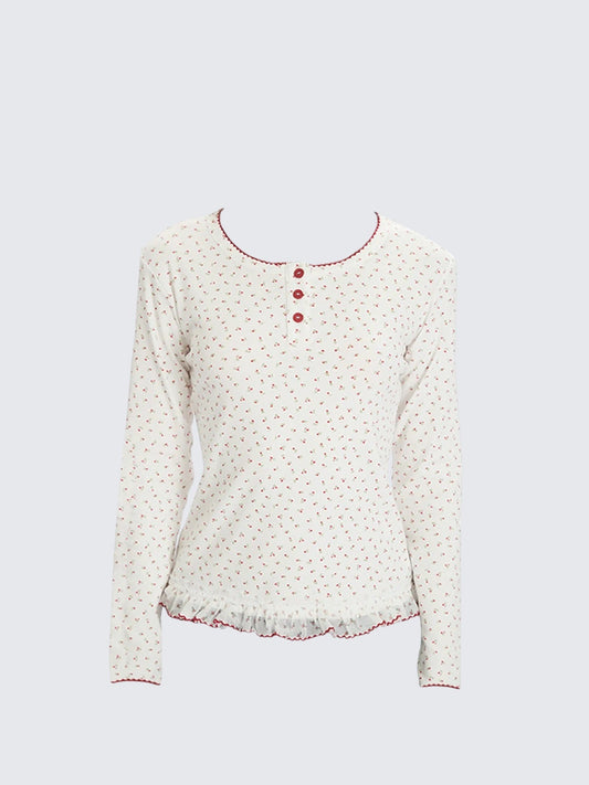 Korean Floral Lace Long Sleeve T-shirt