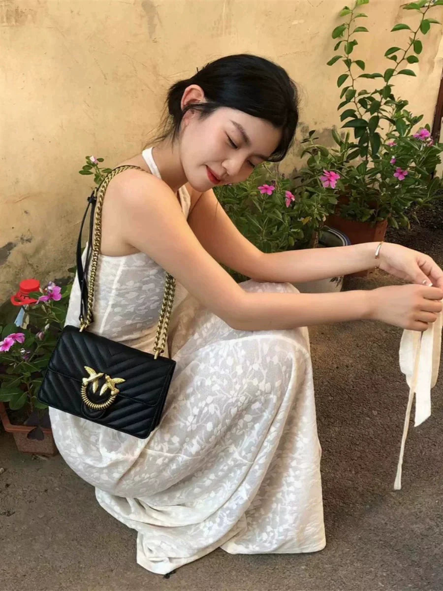 White Sheer Jacquard Halter Floral Layered Maxidress