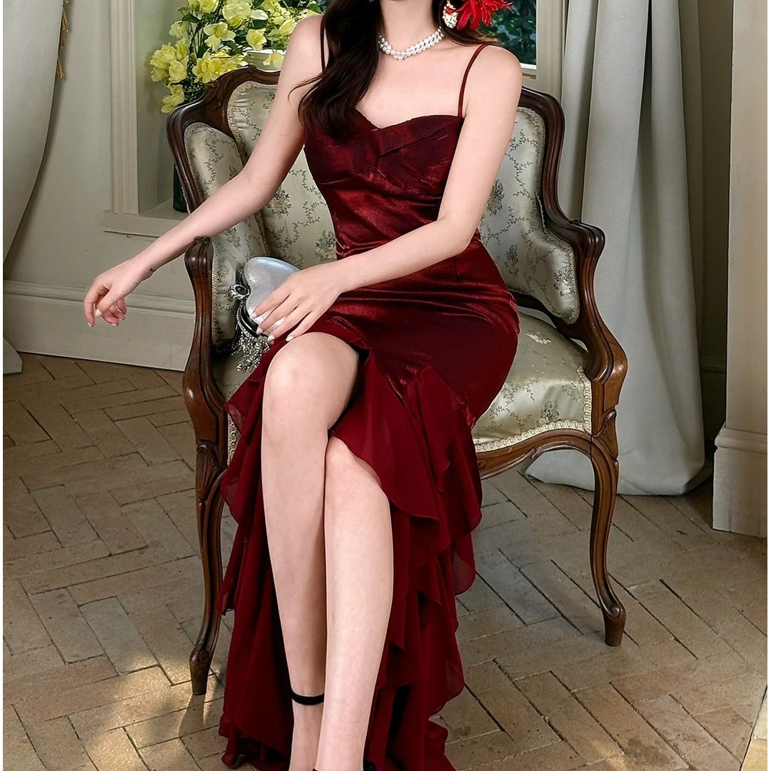 Red High-End Halter Gown Prom Dress