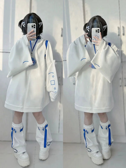 White Y2K Japanese Anime Stand-Collar Hoodie