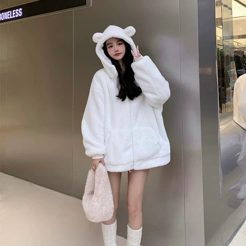 Teddy Bear Ear Faux Fur Coat