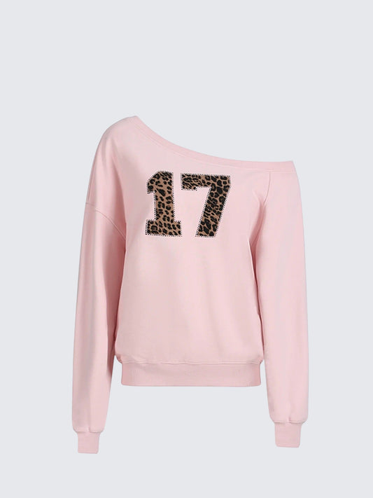 Leopard Number Patch Hoodie Women