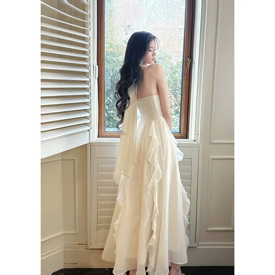 French Halter Floral Tulle Gown Dress