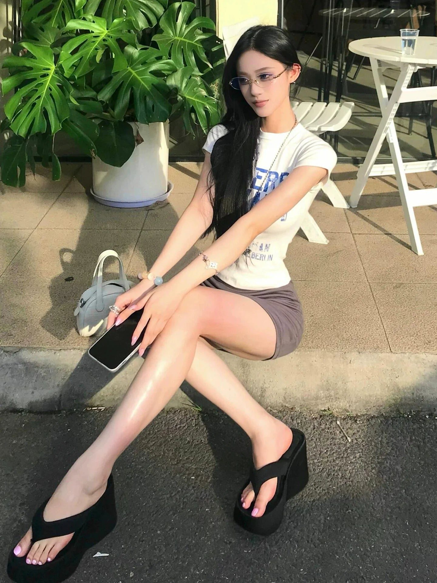 Retro White Letter Print Short Sleeve Top for Summer