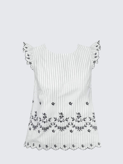 Flutter Sleeve Embroidered A-Line Top