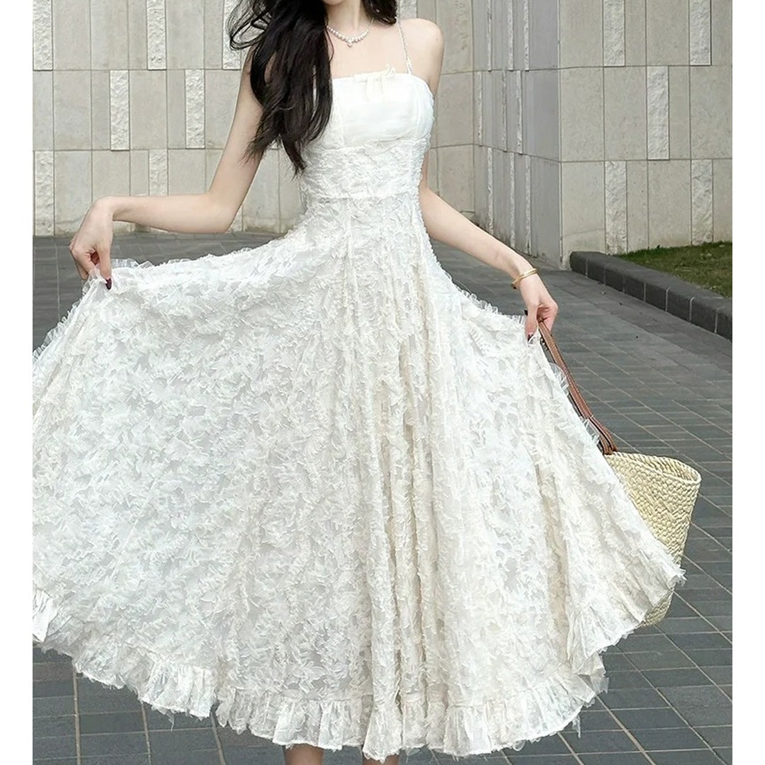 French Strapless Pleated Summer Princess Gown Dress