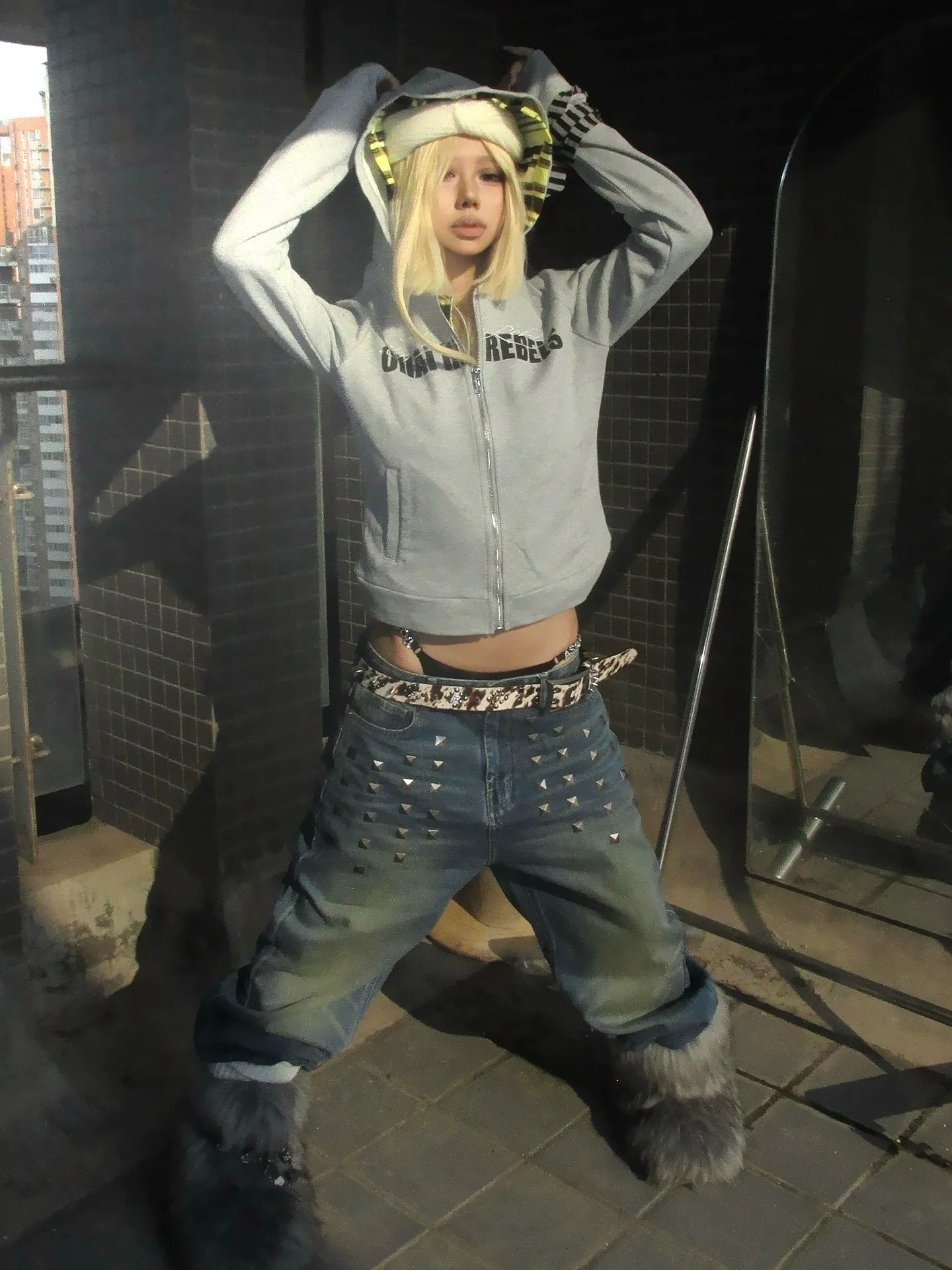 Retro Colorblock Hoodie Cardigan