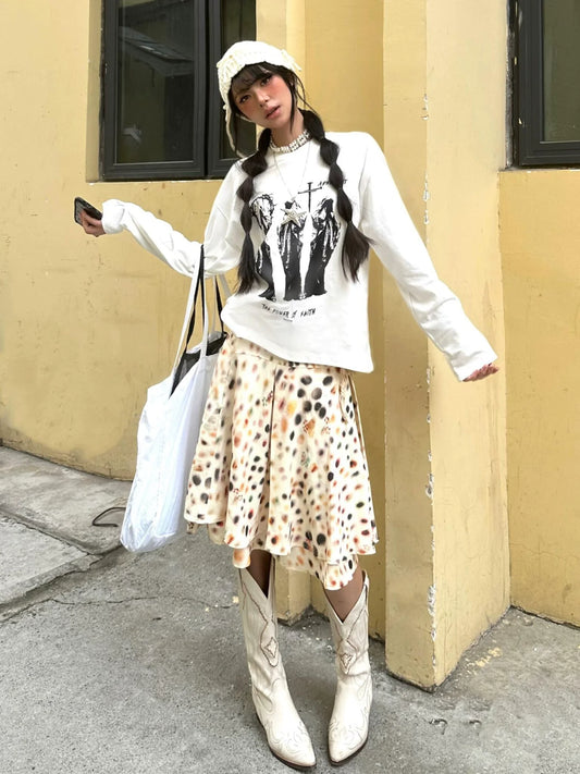 Subculture White Printed Long Sleeve Tee Boxy Cropped Vintage Top