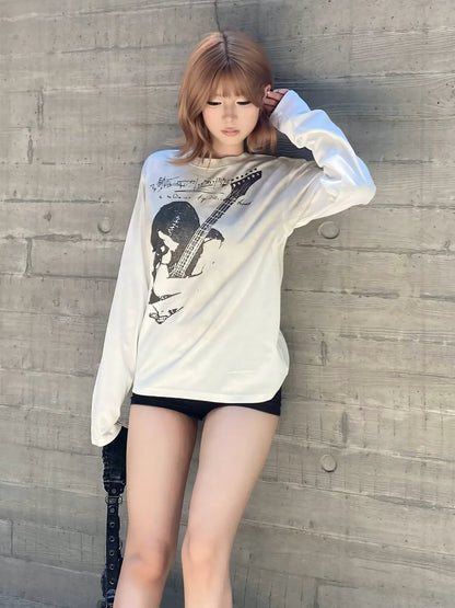 Y2K Distressed White Long Sleeve Top for Autumn