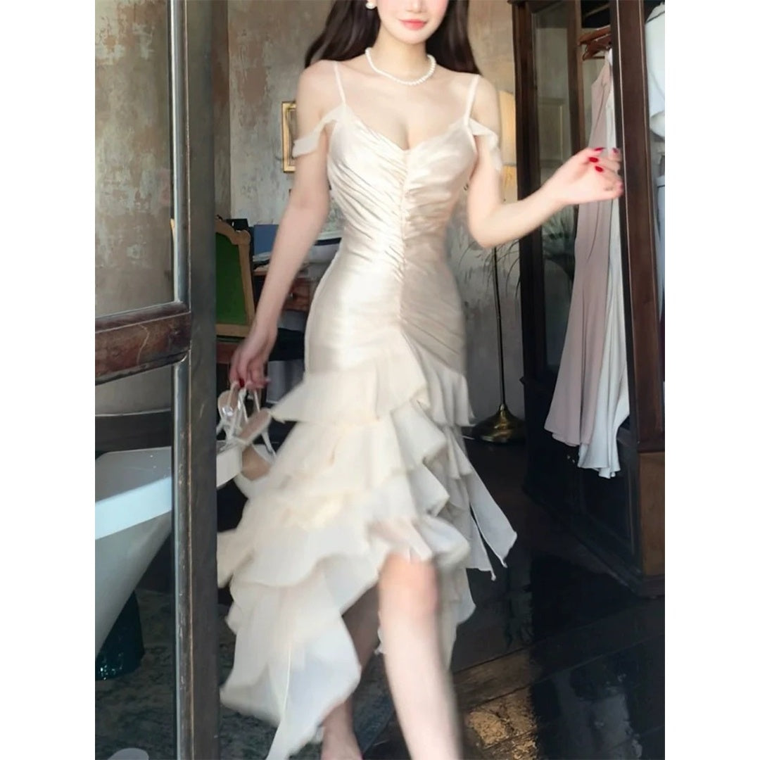 Pearlescent Halter Neck Fairy Gown Prom Dress