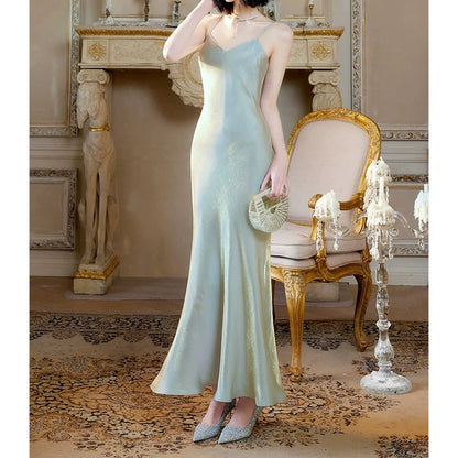 French Summer Fishtail Spaghetti Strap Resort Gown Dress