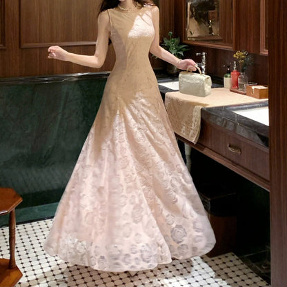 French Pink Rose Sleeveless Ball Gown Dress