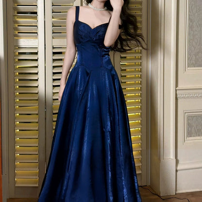 French Blue Spaghetti Strap Waist Gown Dress – Adult Party Dress