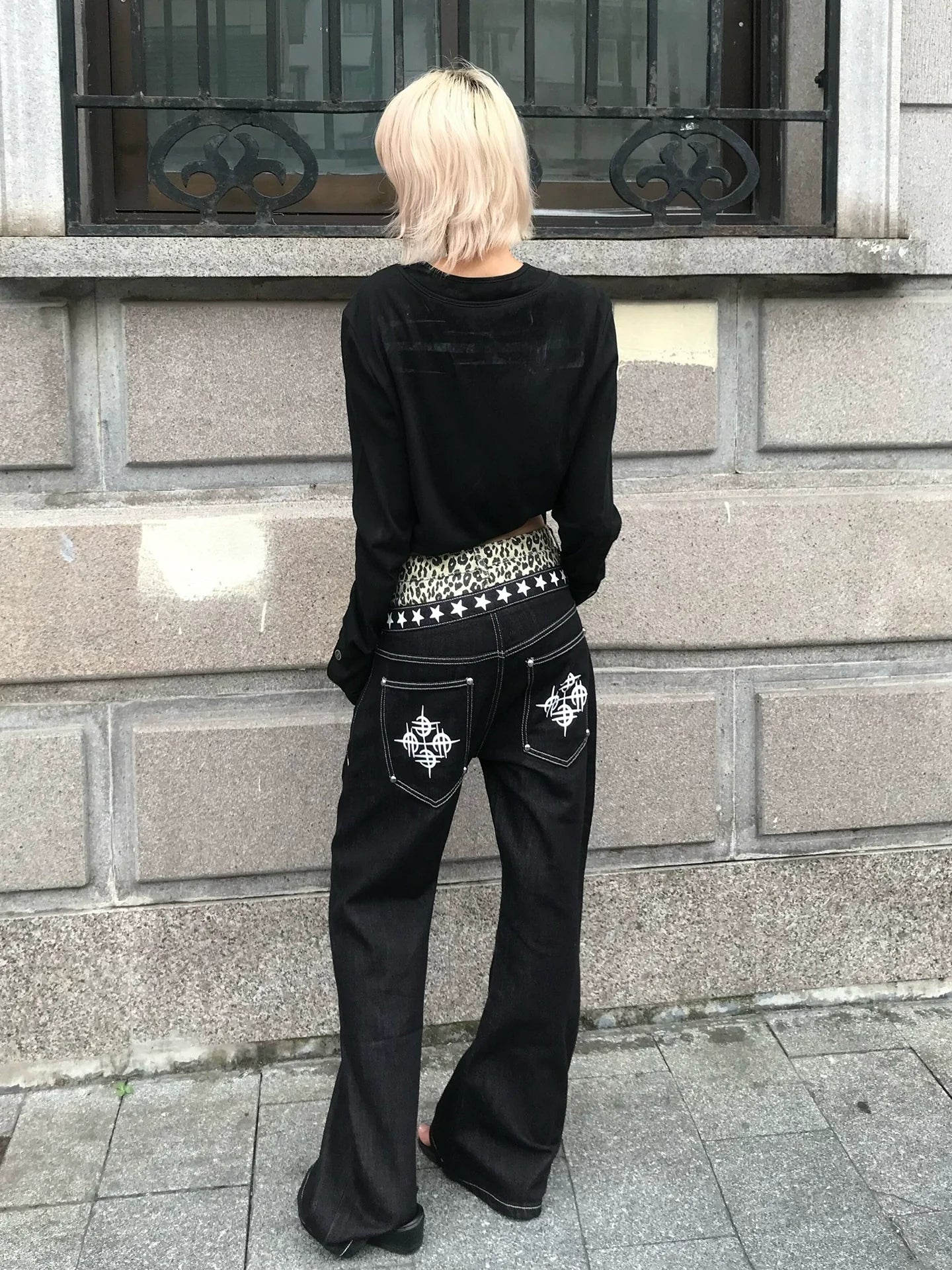 Y2K Subculture Black Long Sleeve Tee Fitted Layered Visual Kei Top