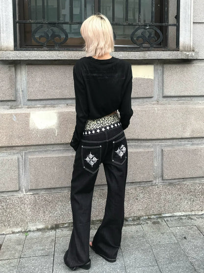 Y2K Subculture Black Long Sleeve Tee Fitted Layered Visual Kei Top