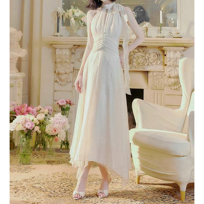 Milan Ruffle Halter Asymmetrical Beach Gown Dress