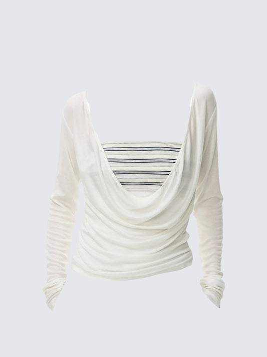 Off Shoulder Layered Stripe Tee Women