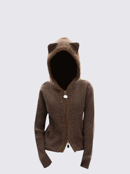 Vintage Bear Ear Knit Hoodie