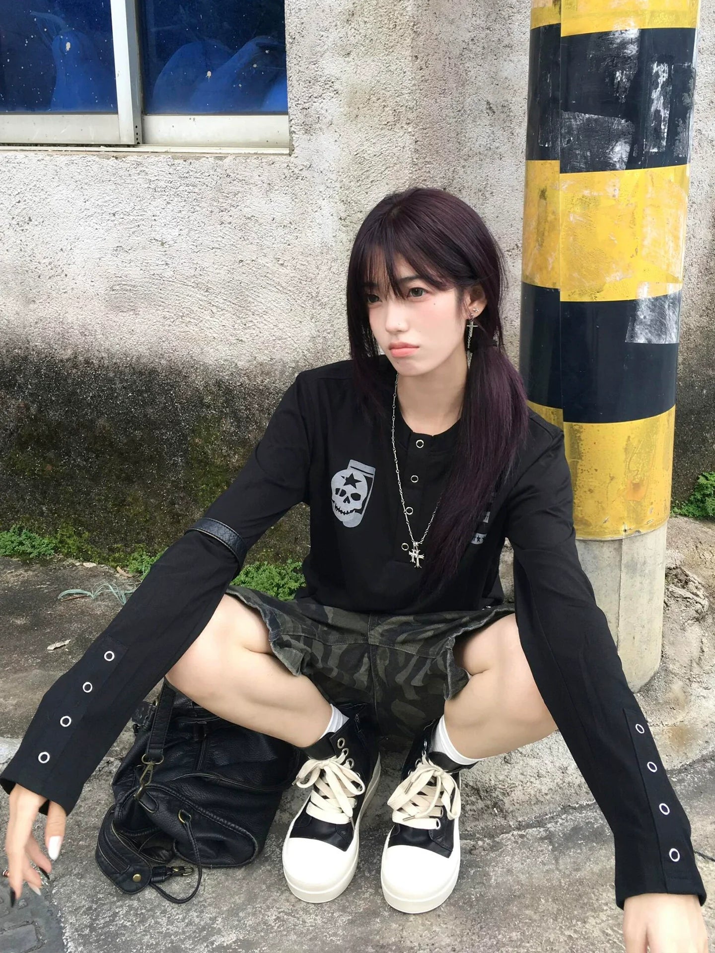 Y2K Bent Knife Henley Long Sleeve Tee