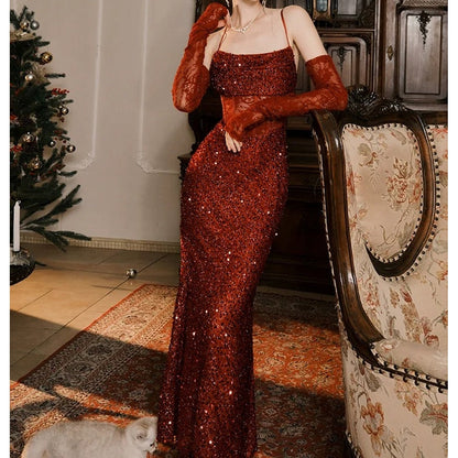 Red Sequin Lace Mermaid Gown Prom Dress