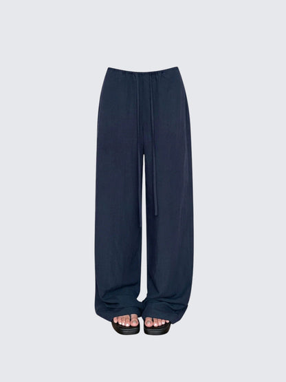 Linen Low Rise Wide Leg Pants