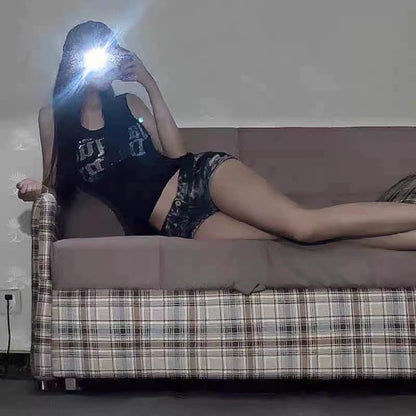 Black Subculture Punk Y2K E-girl Heavy-Duty Rhinestone Letter Crop Tank Top