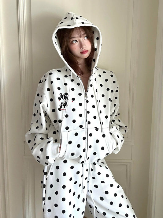 Retro Polka Dot Embroidered Hoodie
