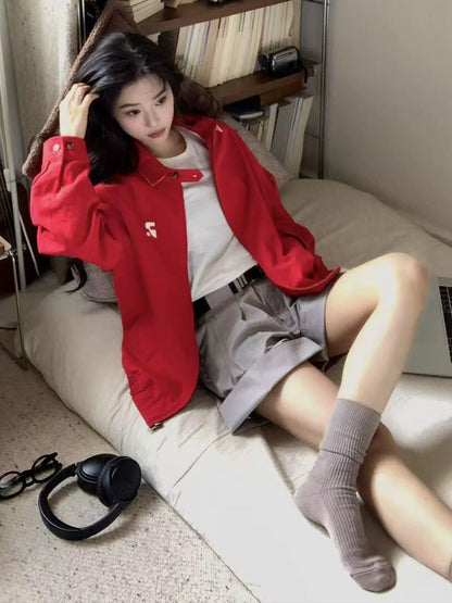 American Vintage Red Zip Jacket Lightweight Casual Outerwear