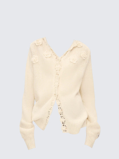 Knit Cardigan Flower Hoodie