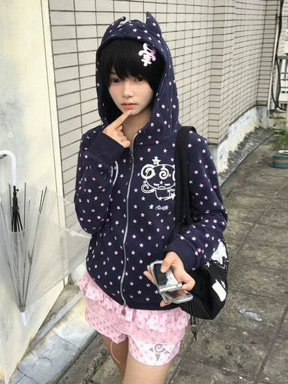 Devil Hoodie Double Zip-Up Jacket for Autumn Winter