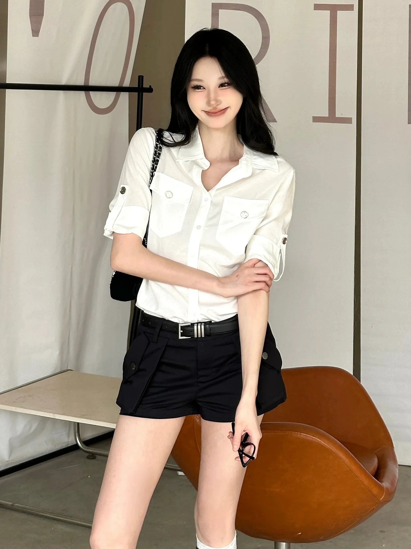 Elegant White Short Sleeve Shirt Summer Commuter Sun-Proof Blouse