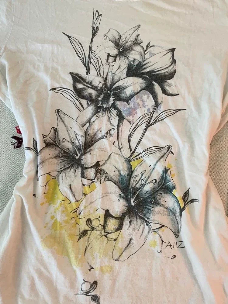 White Subculture Y2K E-girl Abi American Retro Ink Print Light Subculture Short Sleeve Top