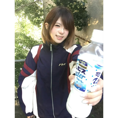 Retro Colorblock Biker Jacket