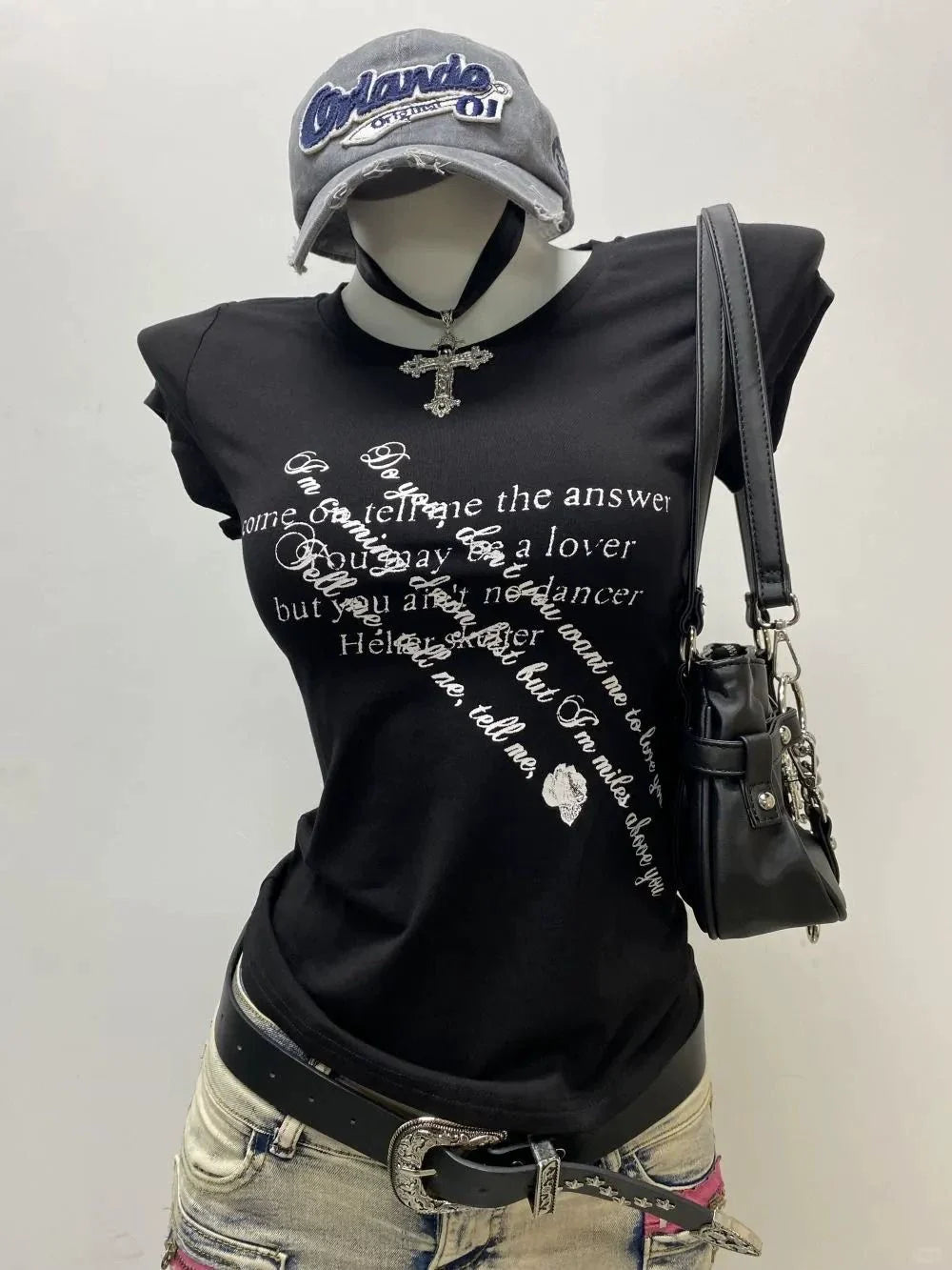 Black American Vintage Letter Print Y2K T-Shirt