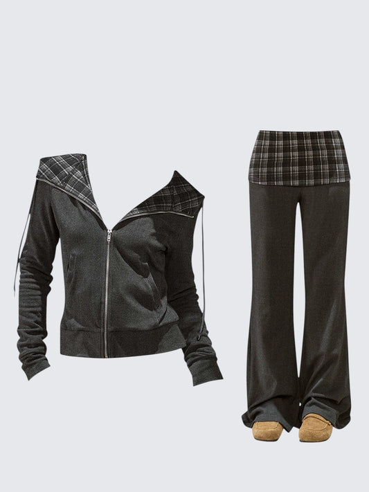 Plaid Hoodie Set Women