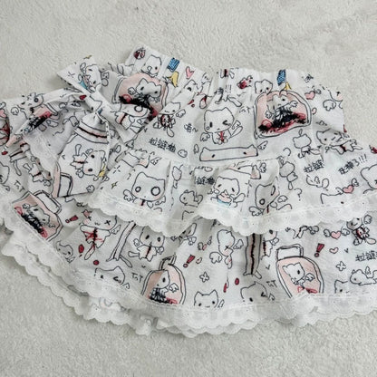 Zip & Cat Print Puff Cake Skirt Subculture Y2K E-girl Anime Cute High-Waisted A-line Fluffy Skirt