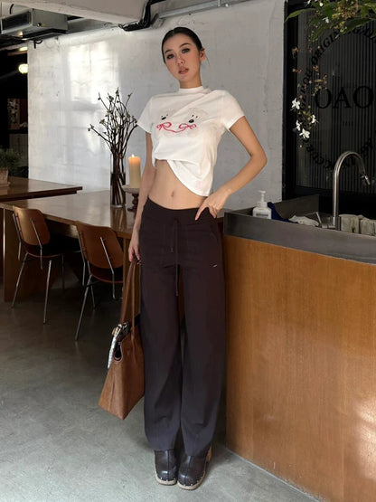 White Dog Applique Short Sleeve Top Slim Fit Tee