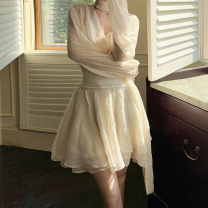 French Long Sleeve Chiffon Designer Short Dress – Spring and Summer Elegant Dress