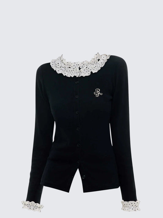 Vintage Black Polka Dot Knit Tee