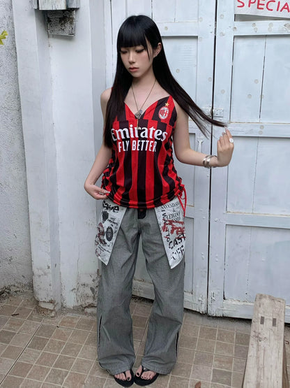 Retro Red Black Stripe Cami Top for Summer