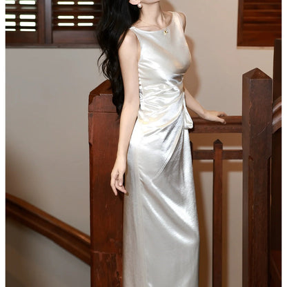 French Satin Spaghetti Strap Mermaid Gown Dress – Slim Fit Evening Dress