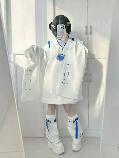 White Y2K Japanese Anime Stand-Collar Hoodie