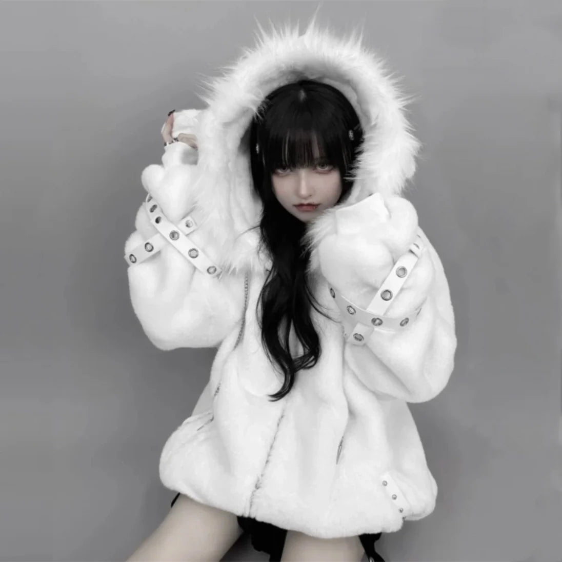 Y2K Lamb Ear Faux Fur Coat