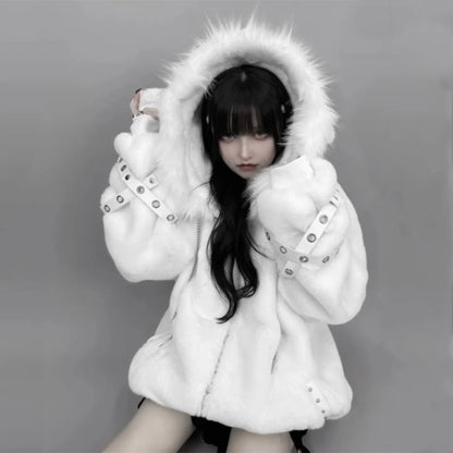 Y2K Lamb Ear Faux Fur Coat