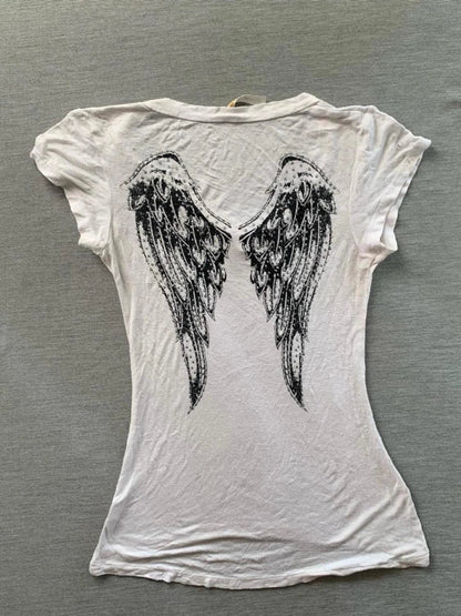 White Cross Short Sleeve Subculture Rock Punk Y2K Abi American Retro Print Light Subculture Top