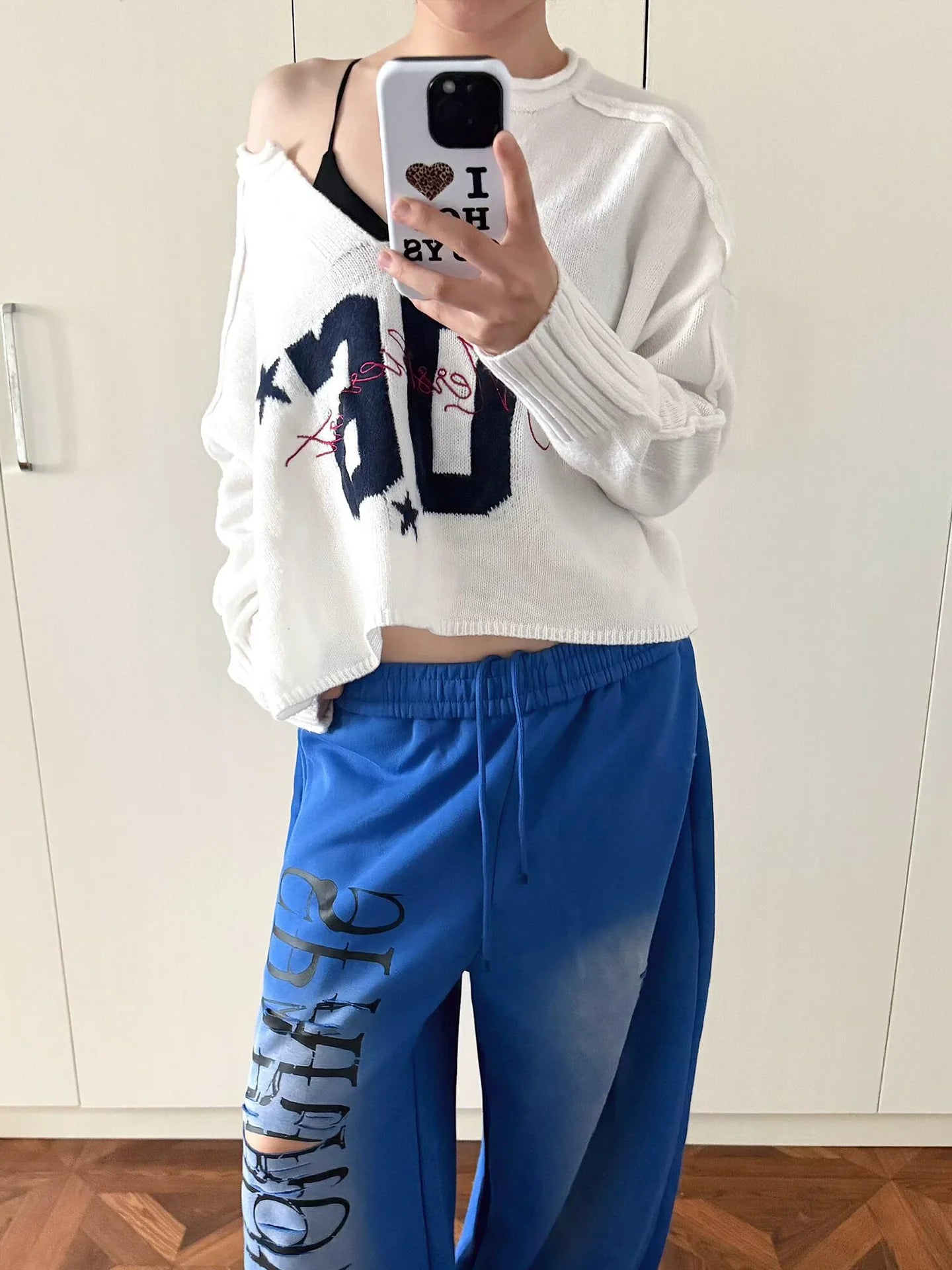 Retro V Neck Numeric Print Knit Top Y2K Sweater